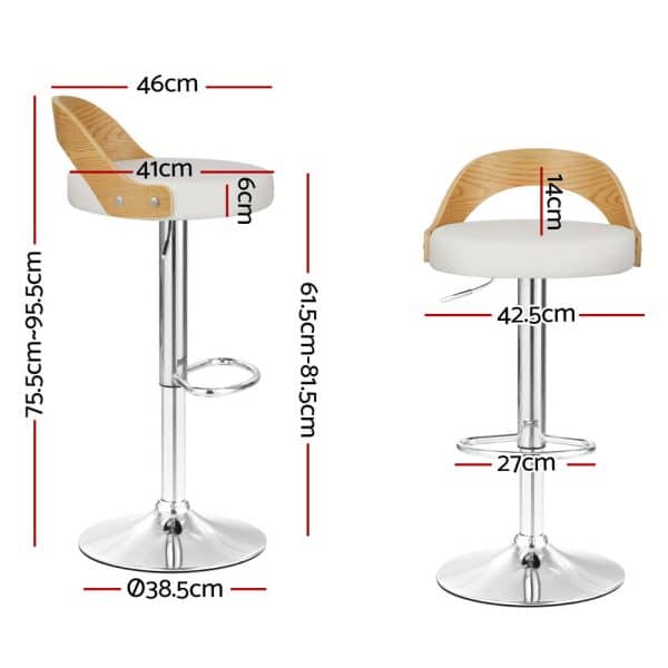 Artiss 4x Bar Stools Adjustable Leather Padded White - Image 2