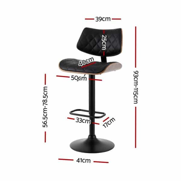 Artiss 4x Bar Stools Kitchen Dining Chairs Gas Lift Stool Wooden Leather Black - Image 2
