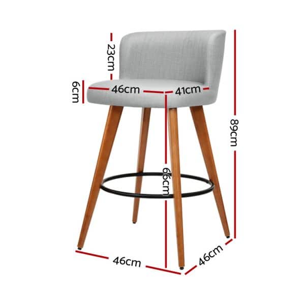Artiss 2x Bar Stools Linen Padded Wooden Grey - Image 2
