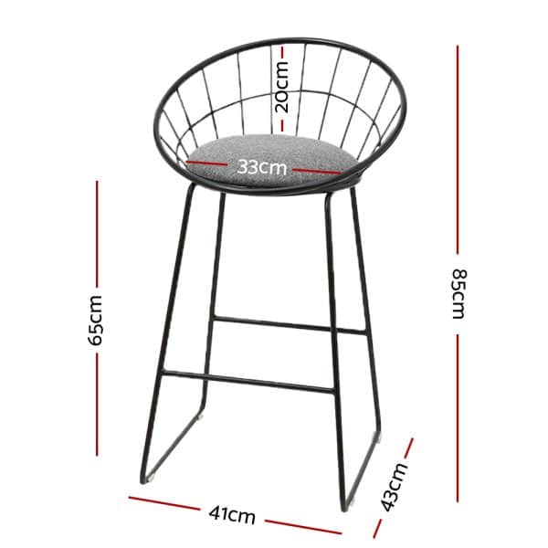 Artiss 2x Bar Stools Padded Seat Metal - Image 2