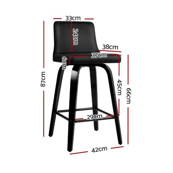 Artiss Bar Stools Kitchen Leather Barstools Swivel Wooden Chairs X2 - Image 2