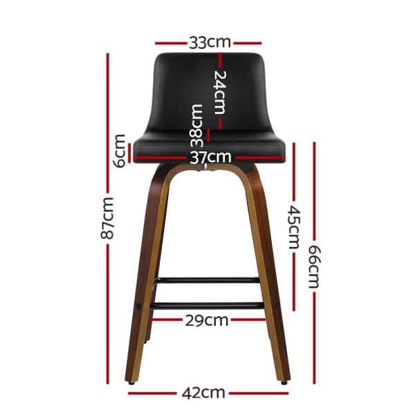 Artiss 2x Bar Stools Swivel Leather Padded Wooden - Image 2