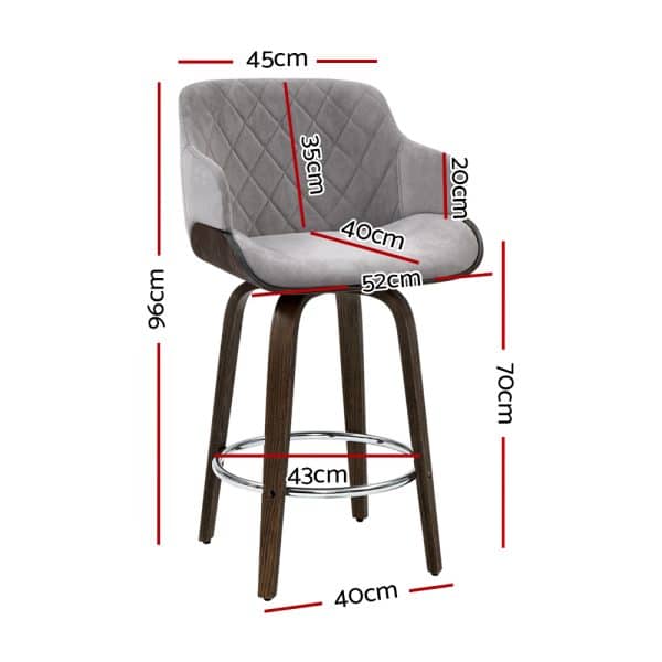 Artiss Bar Stools Swivel Velvet Padded Wooden - Image 2