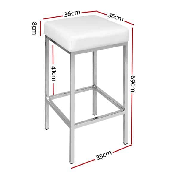 Artiss 2x Bar Stools Leather Padded Metal White - Image 2
