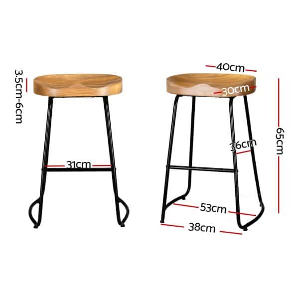 Artiss 4x Bar Stools Tractor Seat 65cm Wooden - Image 2