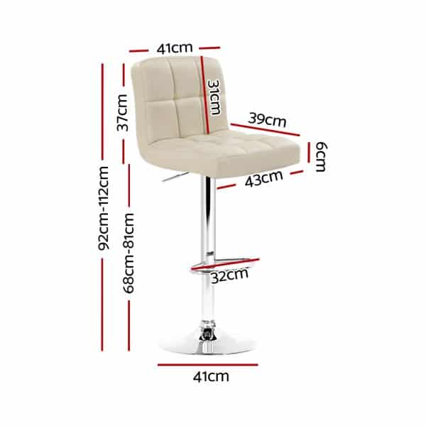 Artiss 4x Bar Stools Leather Gas Lift Beige - Image 2