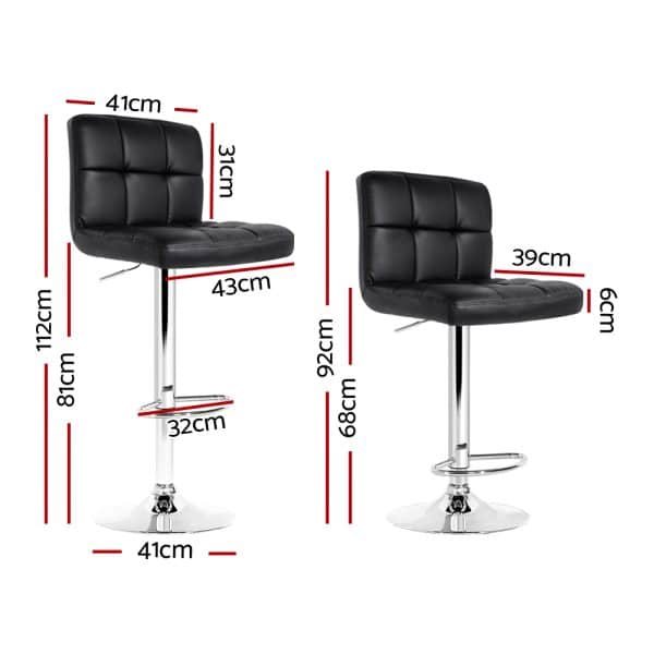 Artiss 2x Bar Stools Leather Gas Lift Black - Image 2