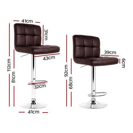 Artiss 2x Bar Stools Leather Gas Lift Brown - Image 2