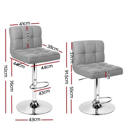 Artiss 2x Bar Stools Fabric Gas Lift Grey - Image 2