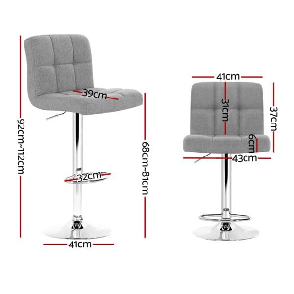 Artiss 4x Bar Stools Leather Gas Lift Grey - Image 2