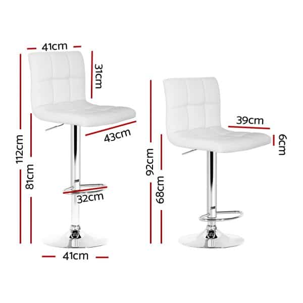 Artiss 2x Bar Stools Leather Gas Lift White - Image 2