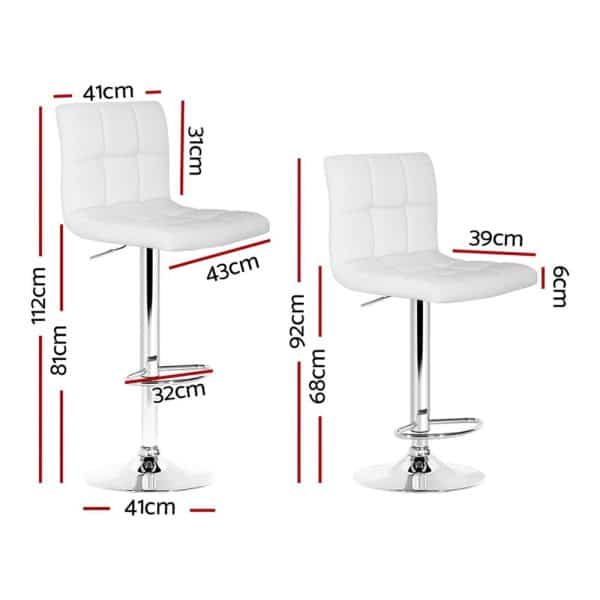 Artiss 4x Bar Stools Leather Gas Lift White - Image 2