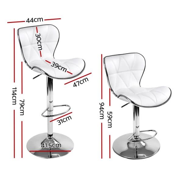 Artiss 2x Bar Stools Gas Lift Leather Seat White - Image 2