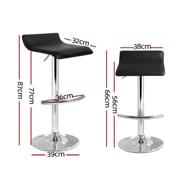 Artiss 2x Bar Stools Adjustable Gas Lift Chairs Black - Image 2