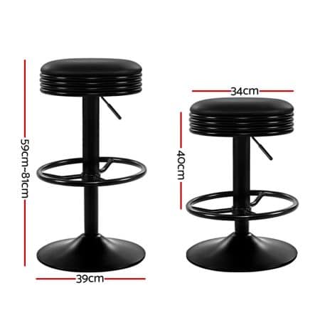 Artiss 4x Bar Stools Leather Padded Gas Lift Black - Image 2