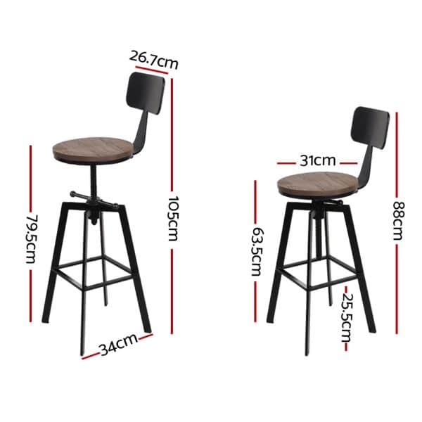 Artiss Bar Stools Kitchen Counter Chairs Vintage Metal Chairs x2 - Image 2