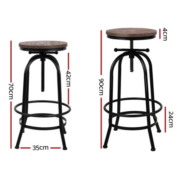 Artiss 2x Bar Stools Adjustable Wood Chairs - Image 2