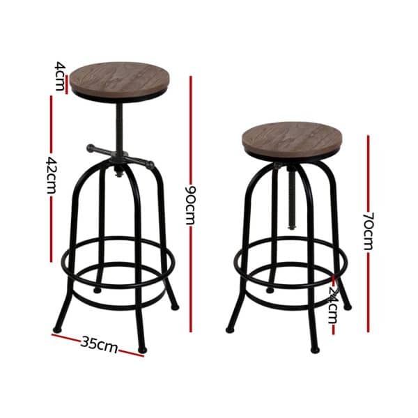 Artiss 4x Bar Stools Kitchen Dining Chairs Adjustable Wooden Vintage Stool - Image 2