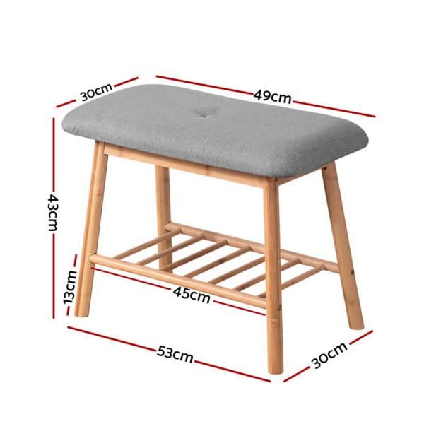 Artiss Shoe Rack Shoe Bench Fabric Seat 2 Pairs - Image 2