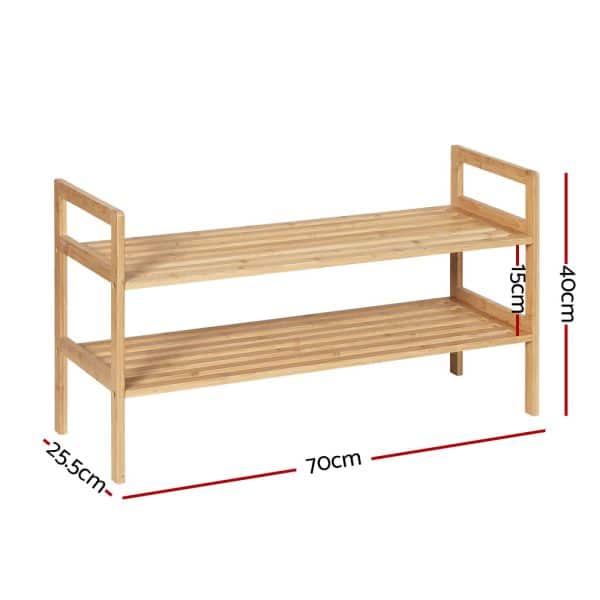 Artiss Shoe Rack Cabinet Bamboo Storage Organiser Pine - Image 2