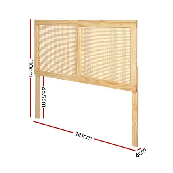 Artiss Bed Head Headboard Double Rattan - RIBO Pine - Image 2