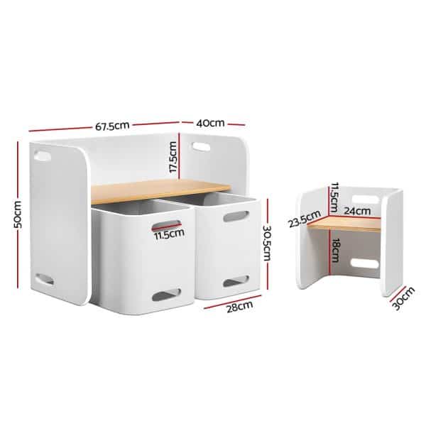 Keezi 3PCS Kids Table and Chairs Set Multifunctional Storage Desk White - Image 2