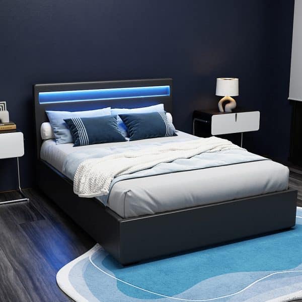 Artiss Bed Frame Double Size LED Gas Lift Black COLE - Image 2