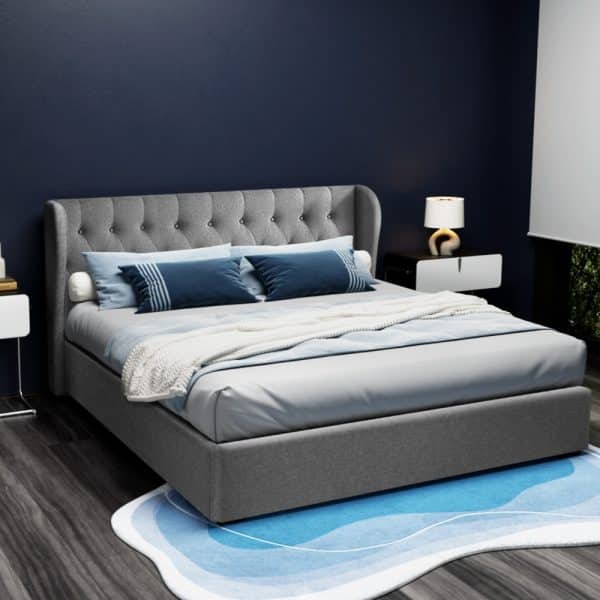 Artiss Bed Frame King Size Gas Lift Grey ISSA - Image 2