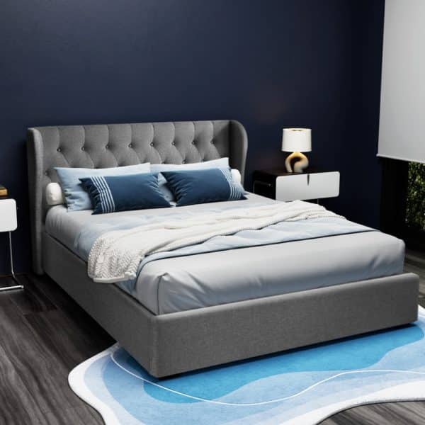 Artiss Bed Frame Queen Size Gas Lift Grey ISSA - Image 2