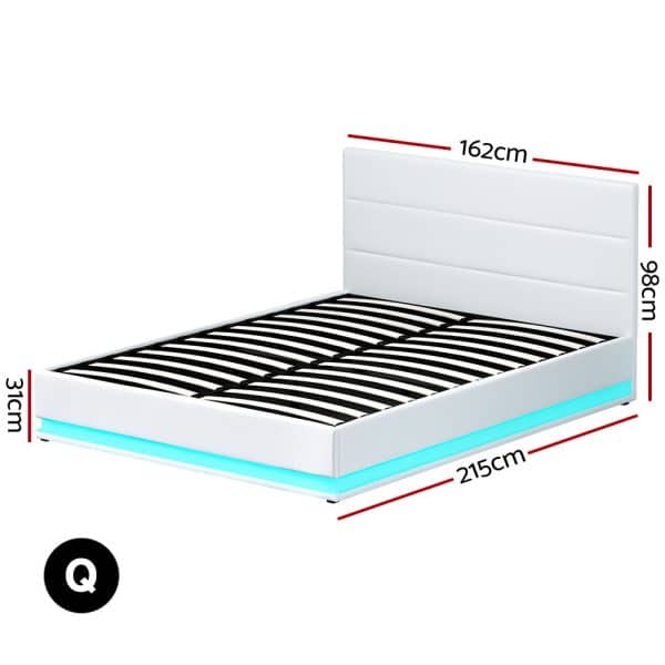 Artiss Bed Frame Queen Size LED Gas Lift White LUMI - Image 2