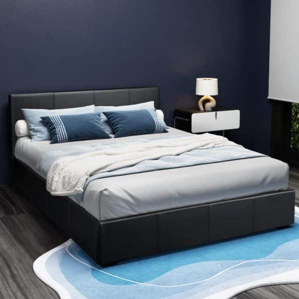 Artiss Bed Frame Queen Size Gas Lift Black NINO - Image 2