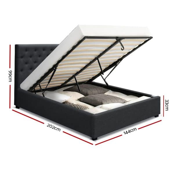 Artiss Bed Frame Double Size Gas Lift Charcoal VILA - Image 2