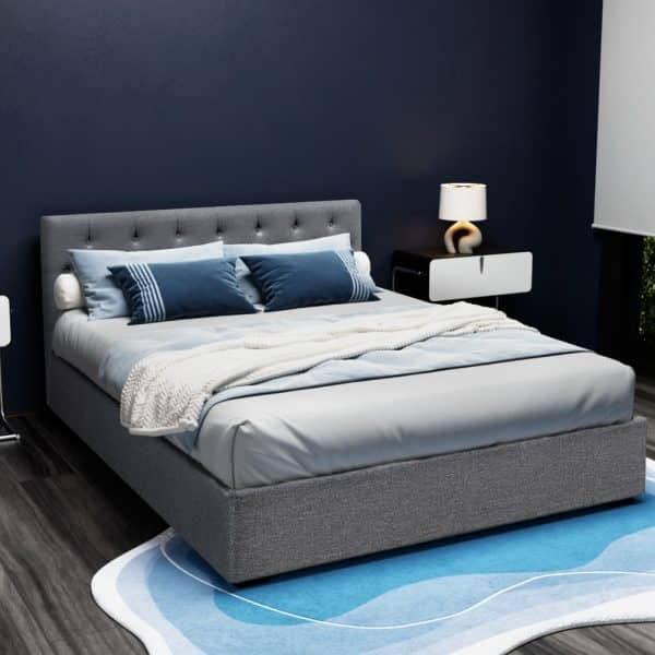 Artiss Bed Frame Queen Size Gas Lift Grey VILA - Image 2