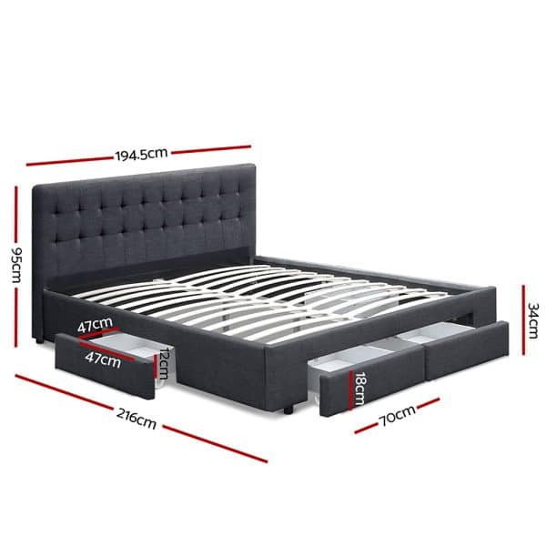 Artiss Bed Frame King Size with 4 Drawers Charcoal AVIO - Image 2