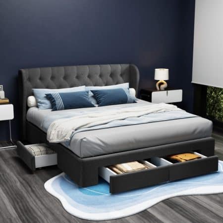 Artiss Bed Frame King Size with 4 Drawers Charcoal MILA - Image 2