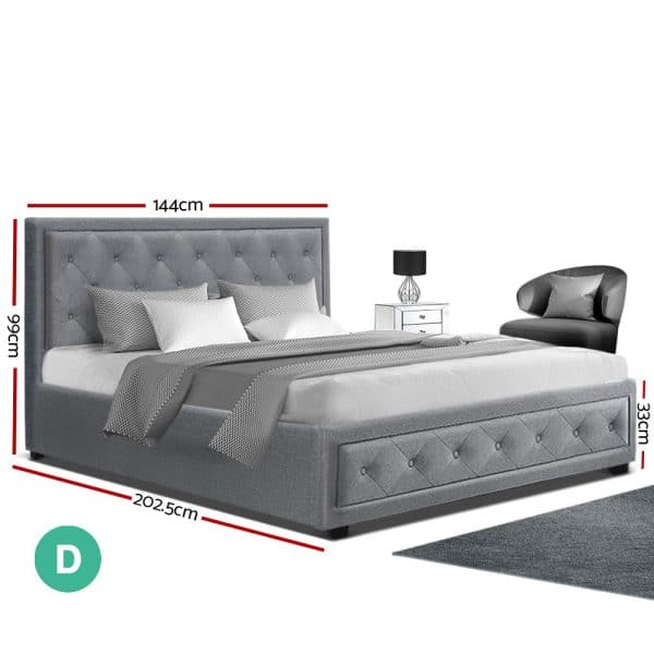 Artiss Bed Frame Double Size Gas Lift Grey TIYO - Image 2
