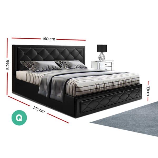 Artiss Bed Frame Queen Size Gas Lift Black TIYO - Image 2