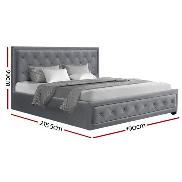 Artiss Bed Frame King Size Gas Lift Grey TIYO - Image 2