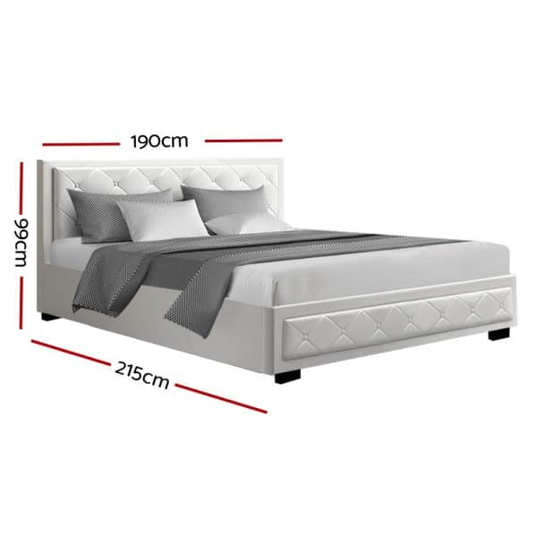 Artiss Bed Frame King Size Gas Lift White TIYO - Image 2