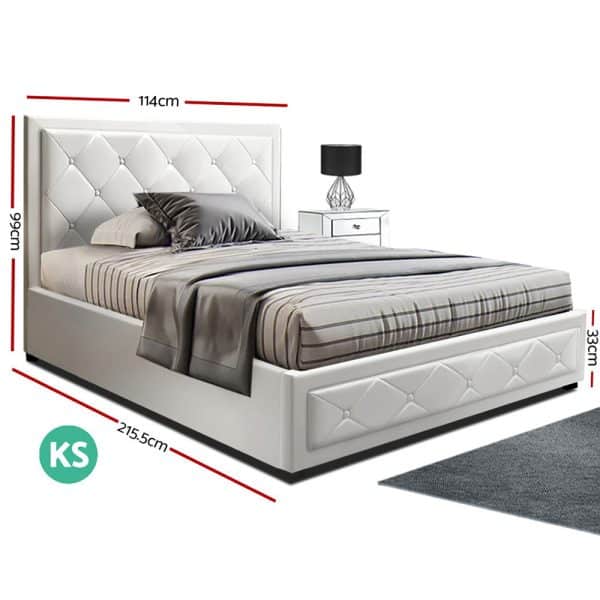 Artiss Bed Frame King Single Size Gas Lift White TIYO - Image 2