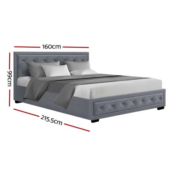 Artiss Bed Frame Queen Size Gas Lift Grey TIYO - Image 2