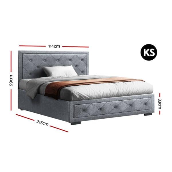 Artiss Bed Frame King Single Size Gas Lift Storage Mattress Base Wooden Grey - Image 2