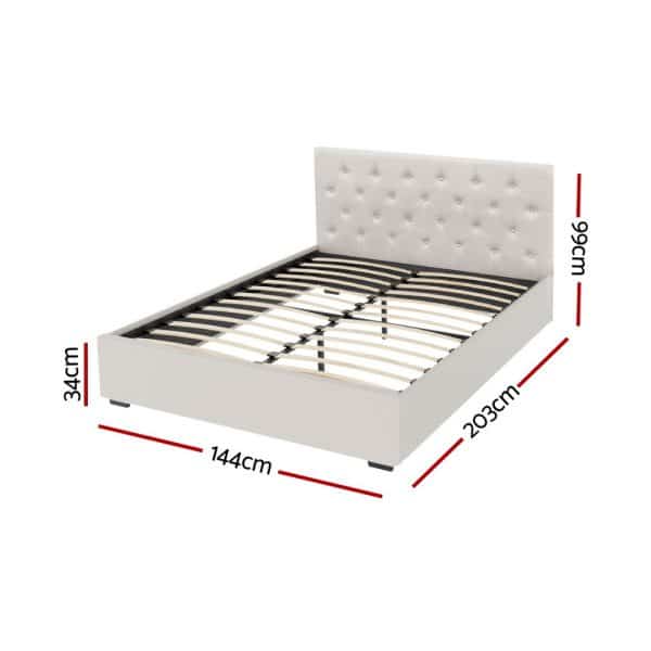 Artiss Bed Frame Double Size Gas Lift Beige VILA - Image 2