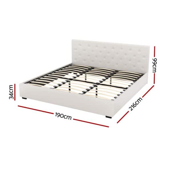 Artiss Bed Frame King Size Gas Lift Beige VILA - Image 2