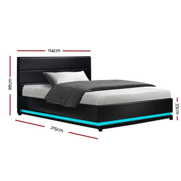 Artiss Bed Frame King Single Size LED Gas Lift Black LUMI - Image 2