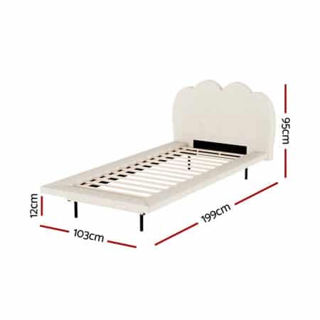 Artiss Bed Frame Single Size Boucle Beige SASA - Image 2