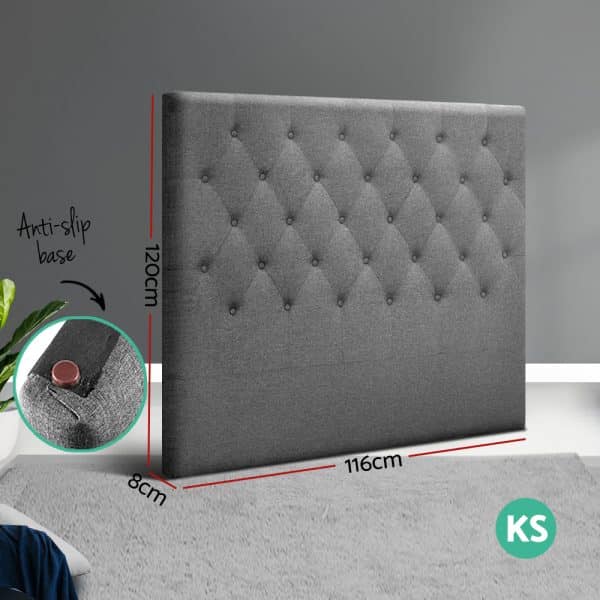 Artiss Bed Head King Single Size Fabric - CAPPI Grey - Image 2