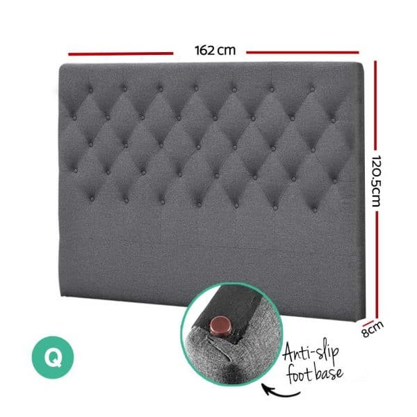 Artiss Bed Head Queen Size Fabric - CAPPI Grey - Image 2