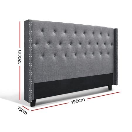 Artiss Bed Head King Size Fabric - LUCA Grey - Image 2