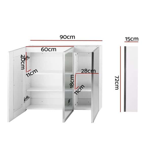 Bathroom Mirror Cabinet LED Light 900x720mm Medicine Wall Storage - Image 2